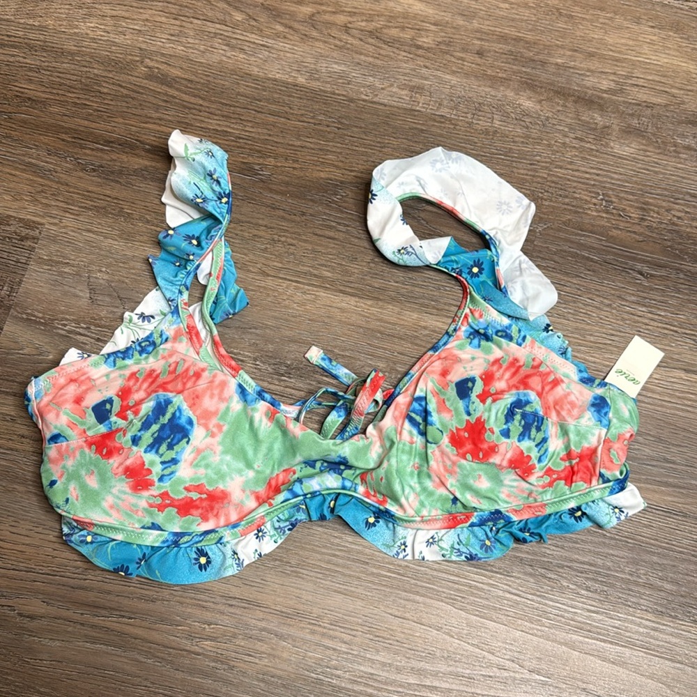 AERIE | NWT Ruffle Scoop neck Bikini Top size XL